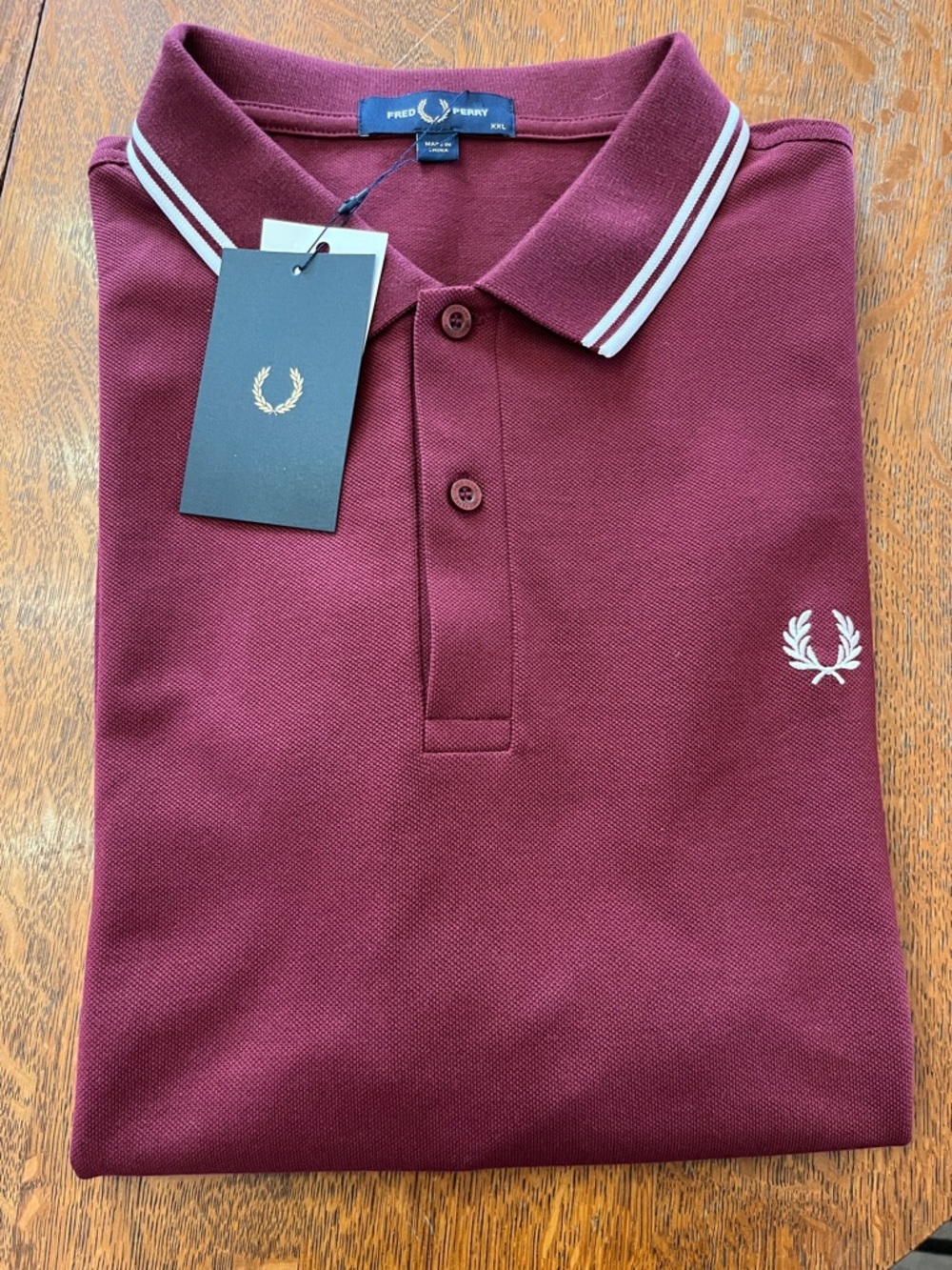 Fred Perry Men's Burgundy Polo with White Twin Tipping